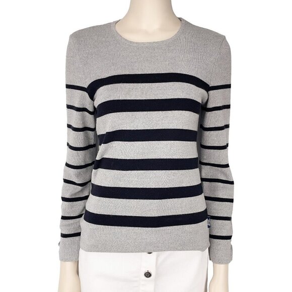 SAINT-JAMES Nautical Striped Wool Blend Knitted France Grey Black sz S M - Picture 1 of 4